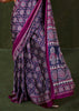 Gloxinia Purple Printed Satin Crepe Silk Saree