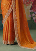 Peel Orange Embroidered Designer Saree