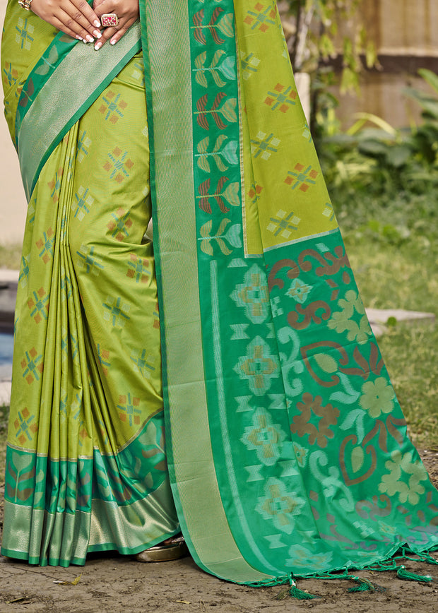 Lime Green Woven Patola Silk Saree