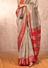 Silver Grey Woven Banarasi Silk Saree With Contrast Border