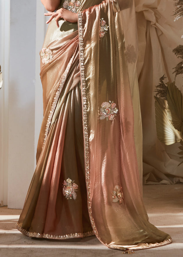 Olive Brown Designer Silk Saree