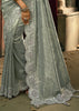 Cloud Grey Embroidered Designer Tissue Saree