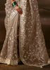 Metallic Beige Embroidered Designer Organza Saree
