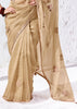 Beige Designer Organza Silk Saree With Printed Blouse