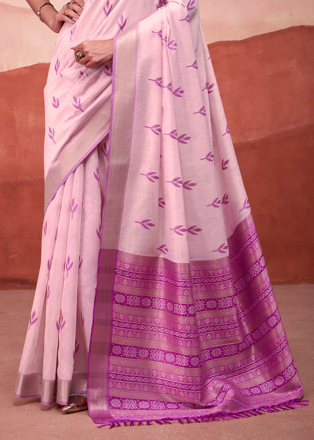 Lavender Pink Woven Cotton Silk Saree