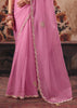 Rose Pink Designer Organza Saree With Embroidered Blouse