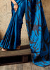 Victoria Blue Printed Satin Silk Saree
