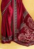 Red Satin Silk Saree with Ajrakh Printed Pallu and Blouse