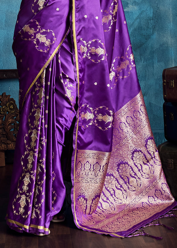 Regal Purple Woven Banarasi Satin Silk Saree