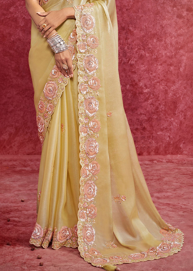 Yellow Embroidered Designer Saree