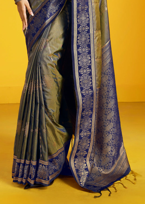 Olive Green Woven Banarasi Silk Saree