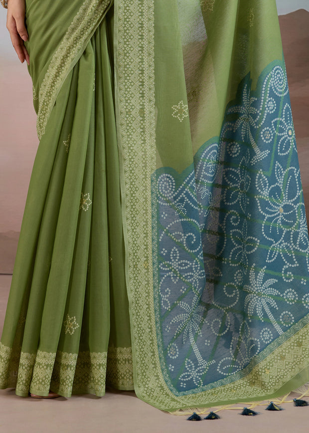 Dusky Green Woven Cotton Saree