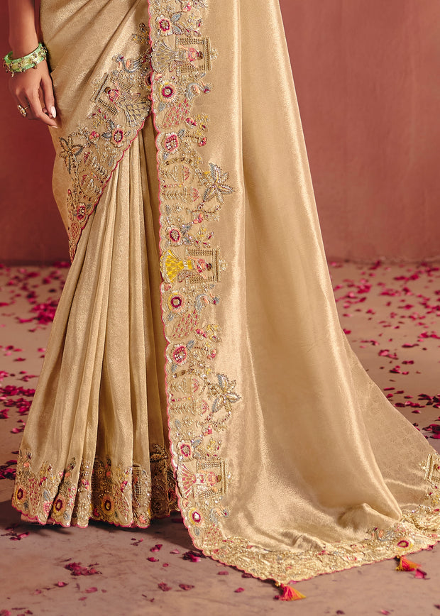 Classic Cream Designer Embroidered Saree