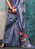 Cloud Blue Satin Crepe Printed Silk Saree