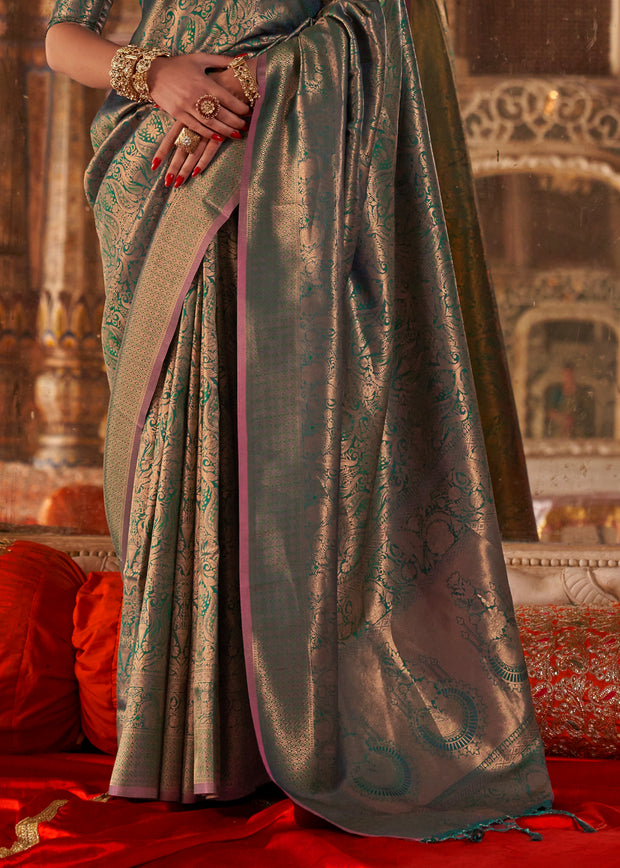 Alpine Green Woven Kanjivaram Silk Saree