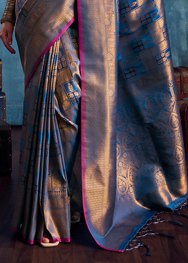 Victoria Blue Banarasi Silk Saree