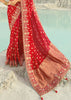 Cherry Red Woven Banarasi Embroidered Soft SIlk Saree