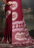 Beet Red Printed Satin Silk Saree