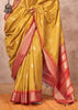 Misted Yellow Woven Banarasi Silk Saree With Contrast Border