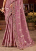 Mauve Purple Embroidered Tissue Designer Saree