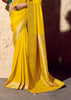 Vibrant Yellow Woven Crepe Georgette Saree