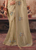 Beige Designer Organza Saree With Embroidered Blouse