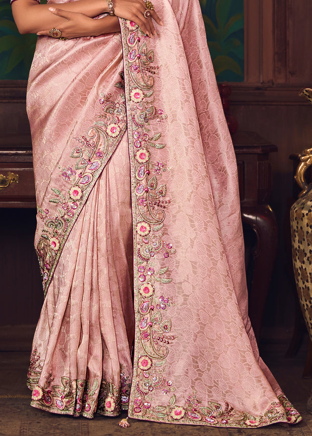 Blush Pink Designer Embroidered Saree
