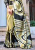 Beige And Black Printed Satin Silk Saree