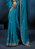 Teal Blue Embroidered Designer Tissue Saree