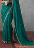 Teal Green Embroidered Silk Saree With Heavy Blouse