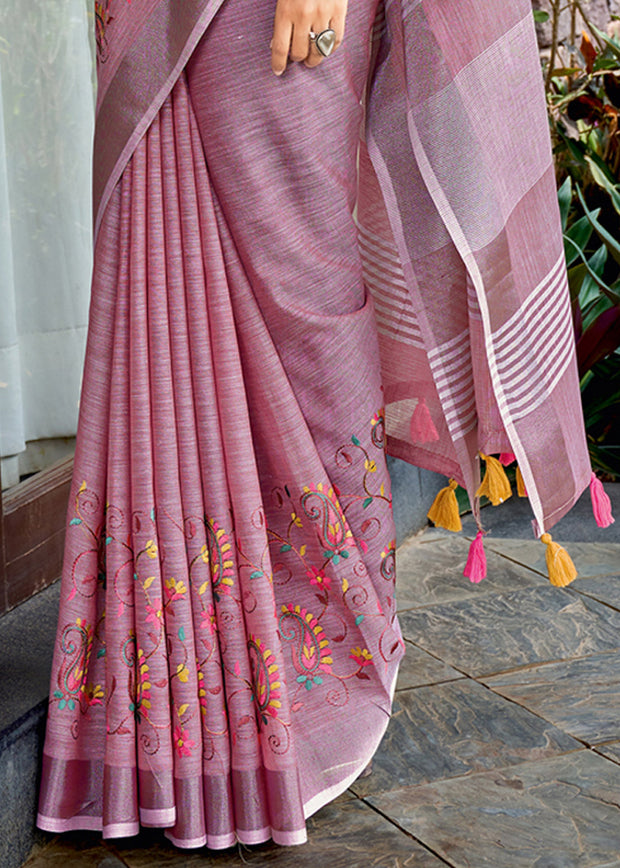 Light Purple Woven Linen Silk Saree