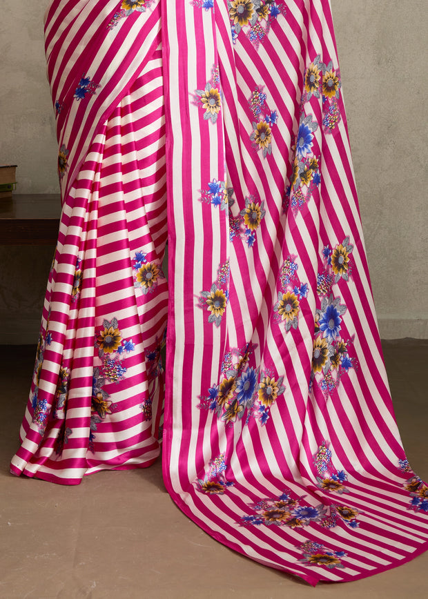 Blush Pink Printed Satin Silk Saree