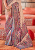 Off White And Blue Printed Kashmiri Jamewar Saree