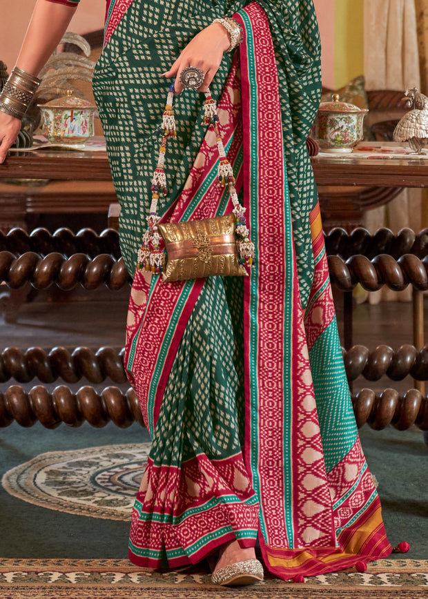 Bistro Green Printed Patola Silk Saree