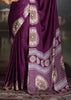 Wine Purple Printed Satin Silk Saree