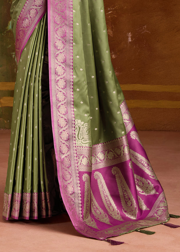 Piquant Green Banarasi Satin Silk Saree