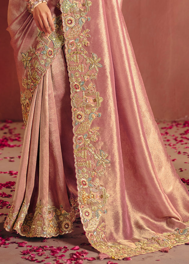 Rose Pink Designer Embroidered Saree