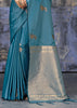 Dusky Blue Woven Banarasi Satin Silk Saree