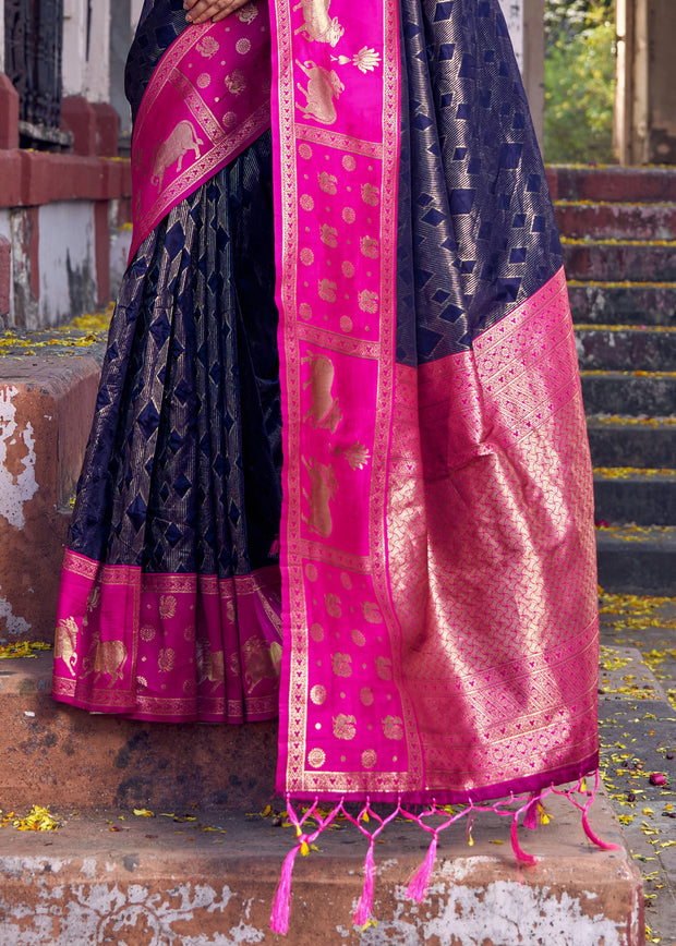 Midnight Blue Woven Banarasi Silk Saree