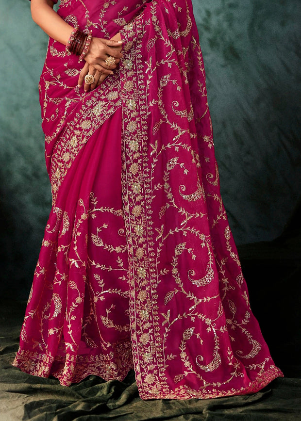 Queen Pink Embroidered Designer Saree