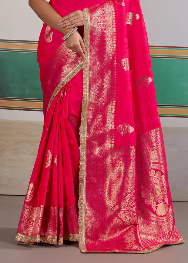 Princess Pink Woven Banarasi Satin Silk Saree