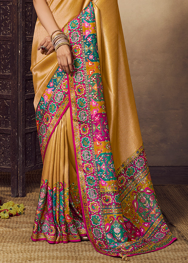 Golden Yellow Woven Soft Silk Saree