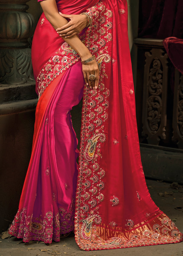 Bridal Pink Designer Embroidered Silk Saree