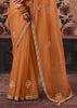 Rust Orange Designer Organza Saree With Embroidered Blouse