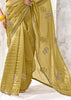 Golden Green Designer Organza Silk Saree With Printed Blouse