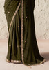 Olive Green Designer Organza Tissue Silk Saree With Printed Blouse
