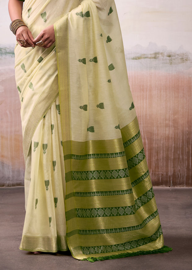 Cream Woven Banarasi Cotton Silk Saree