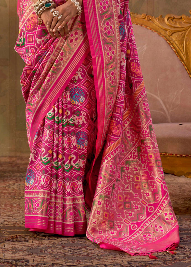 Hot Pink Printed Patola Silk Saree
