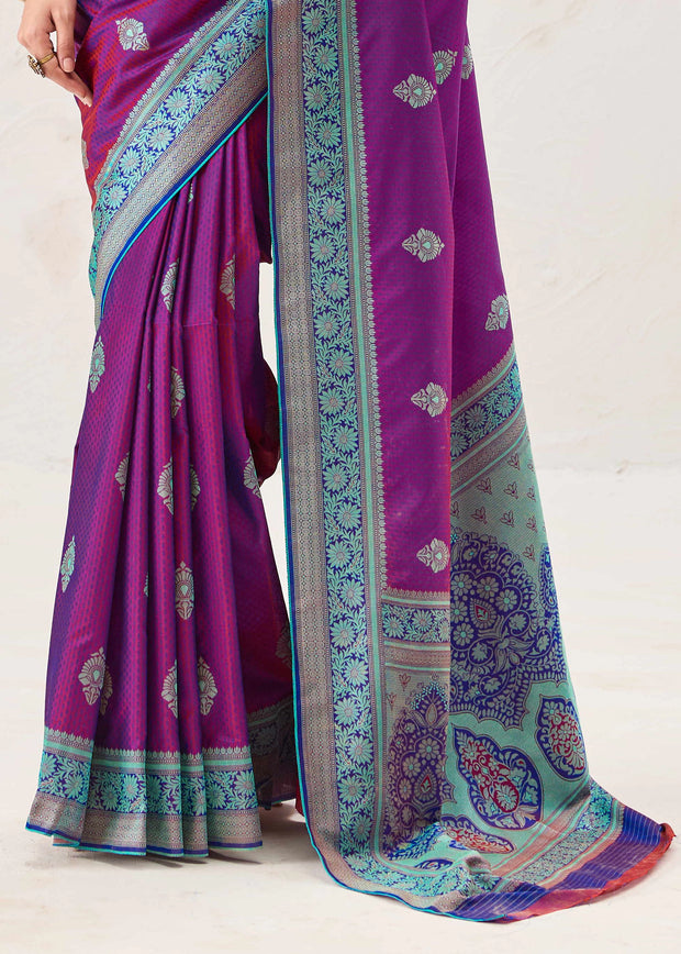 Sparkling Purple Woven Kanjivaram Silk Saree