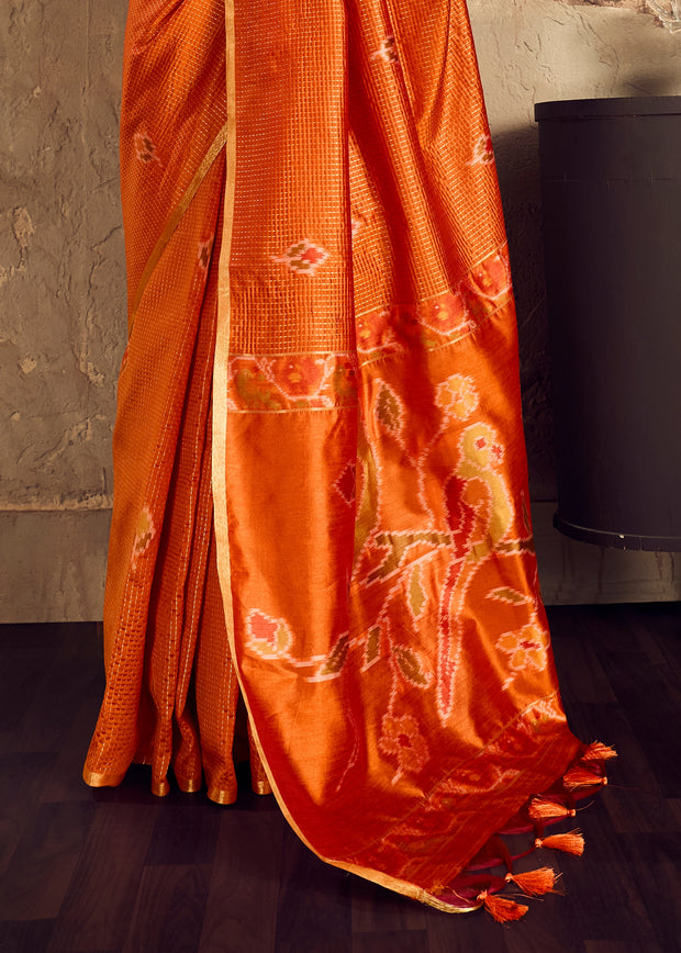 Burnt Orange Woven silk saree